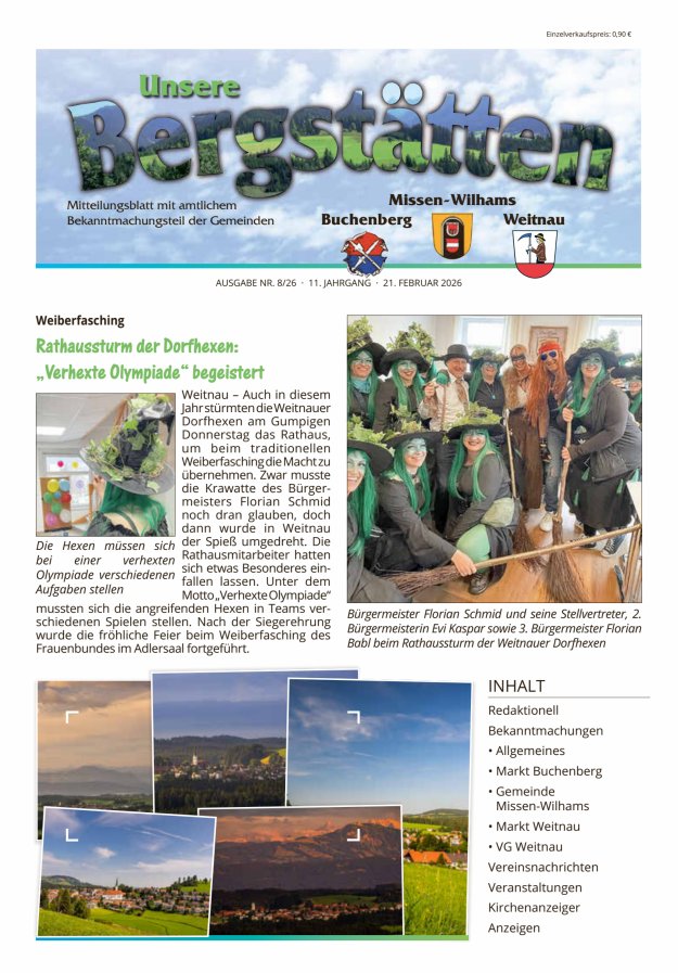 Unsere Bergstätten Mitteilungsblatt mit amtlichem Bekanntmachungsteil Titelblatt 08/2026