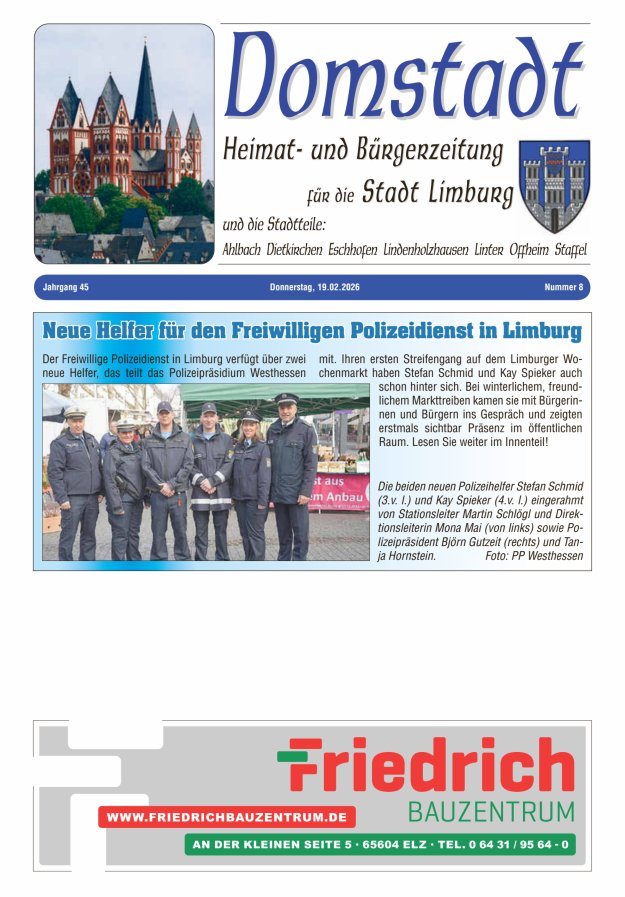 Domstadt - Heimat- und Bürgerzeitung für die Stadt Limburg Titelblatt 08/2026
