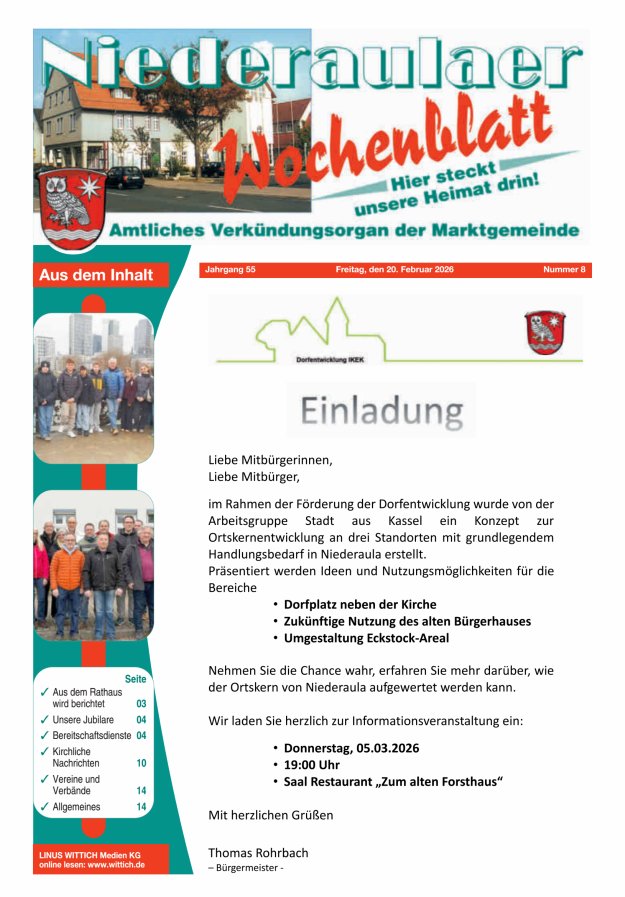 Niederaulaer Wochenblatt Titelblatt 08/2026