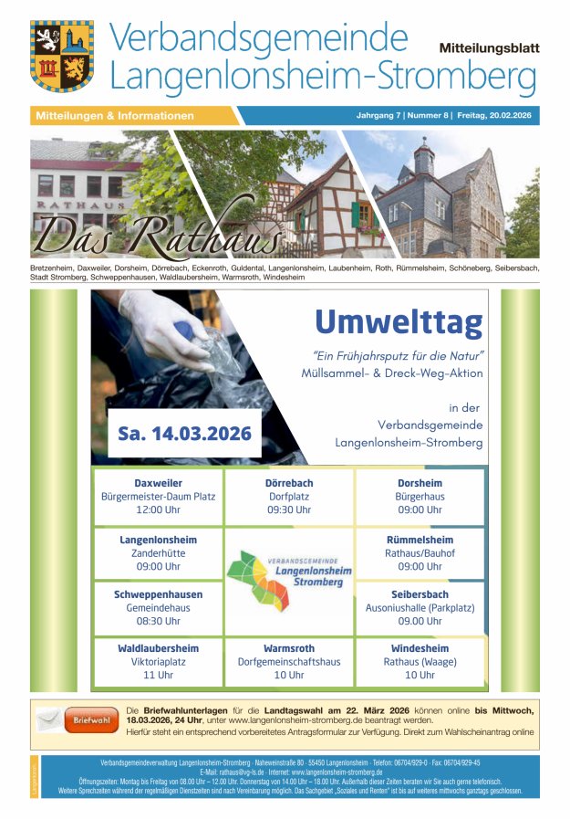 Das Rathaus - MTB d VG Langenlonsheim-Stromberg Titelblatt 08/2026