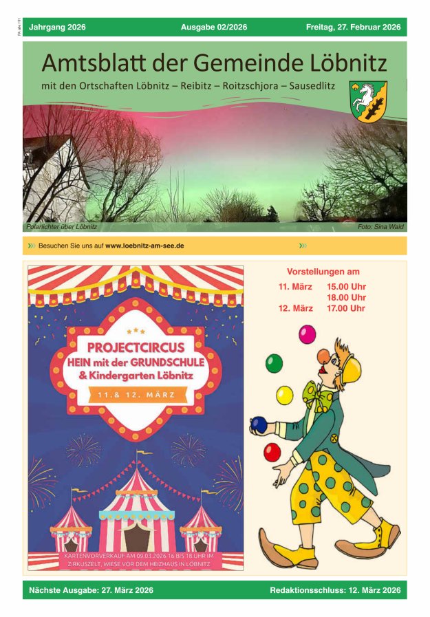 Amtsblatt der Gemeinde Löbnitz Titelblatt 02/2026