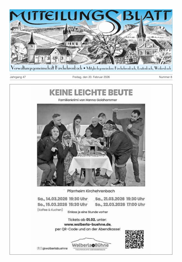 Mitteilungsblatt Verwaltungsgemeinschaft Kirchehrenbach Titelblatt 08/2026