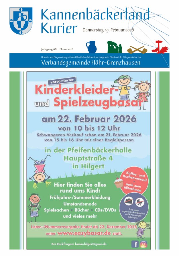 Kannenbäckerland-Kurier Verbandsgemeinde Höhr-Grenzhausen Titelblatt 08/2026