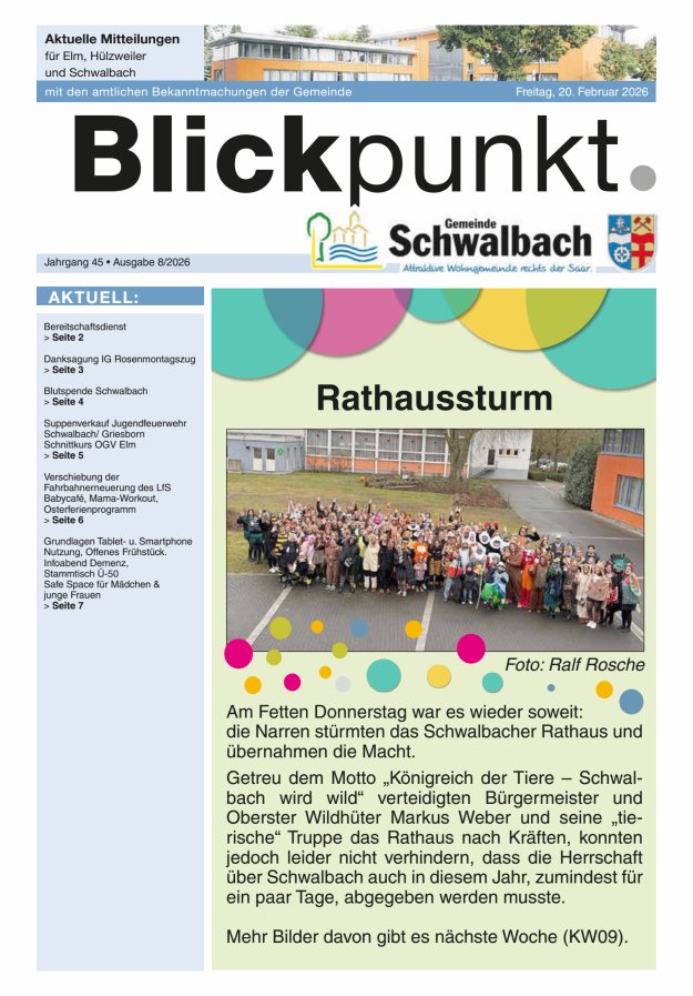 Blickpunkt Schwalbach Titelblatt 08/2026