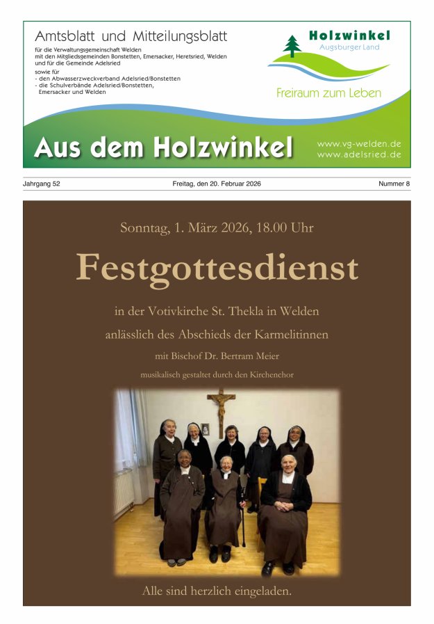 Aus dem Holzwinkel Amtsblatt u Mitteilungsblatt f VG Welden u GemAdelsried Titelblatt 08/2026