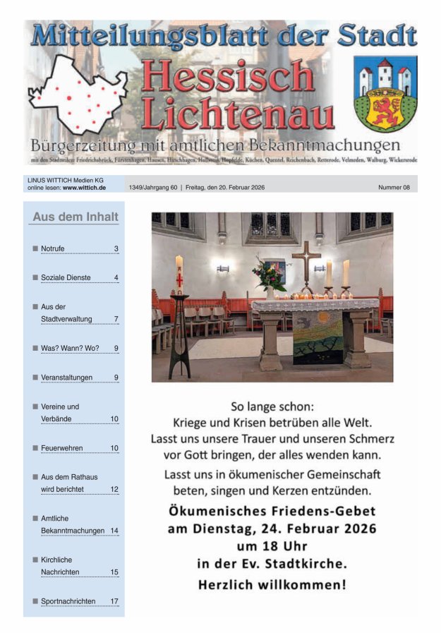 Mitteilungsblatt der Stadt Hess Lichtenau Titelblatt 08/2026