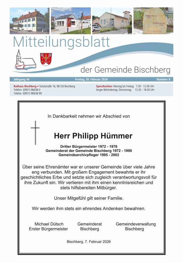 Mitteilungsblatt der Gemeinde Bischberg Titelblatt 08/2026