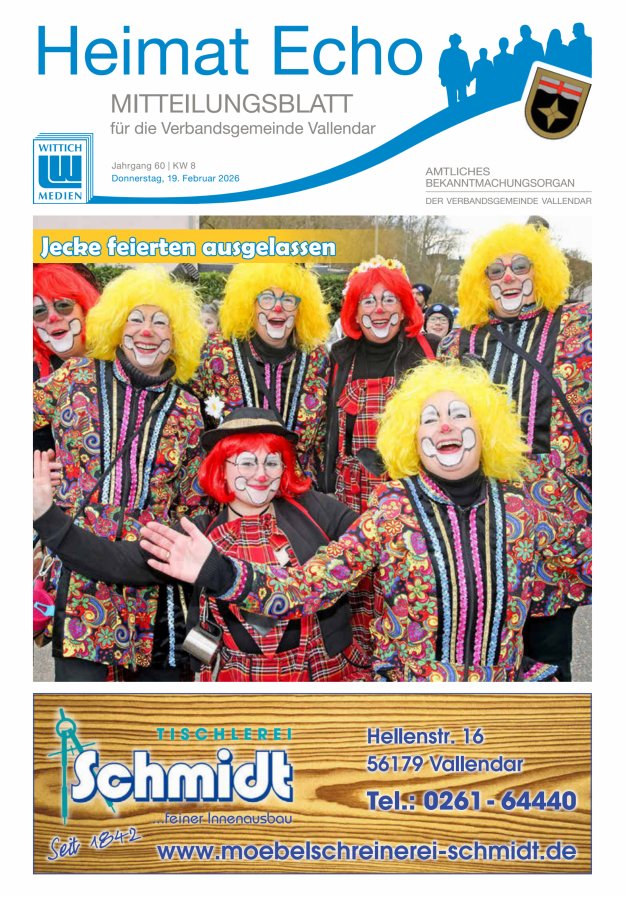 Heimat-Echo - Heimat- und Bürgerzeitung Verbandsgemeinde Vallendar Titelblatt 08/2026