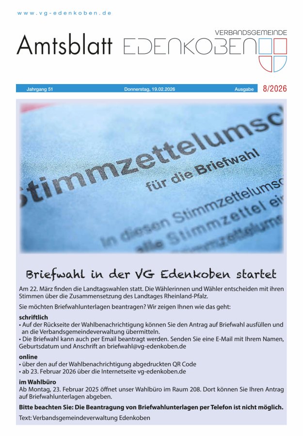 Amtsblatt VG Edenkoben Titelblatt 08/2026