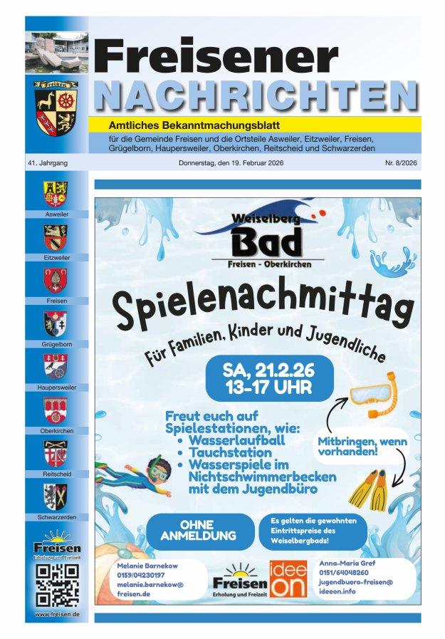 Freisener Nachrichten Titelblatt 08/2026