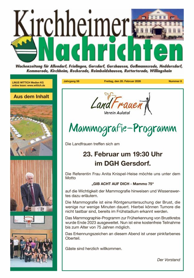 Kirchheimer Nachrichten Titelblatt 08/2026