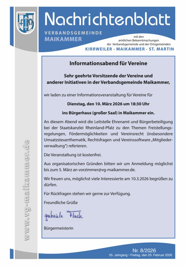 Nachrichtenblatt VG Maikammer Titelblatt 08/2026
