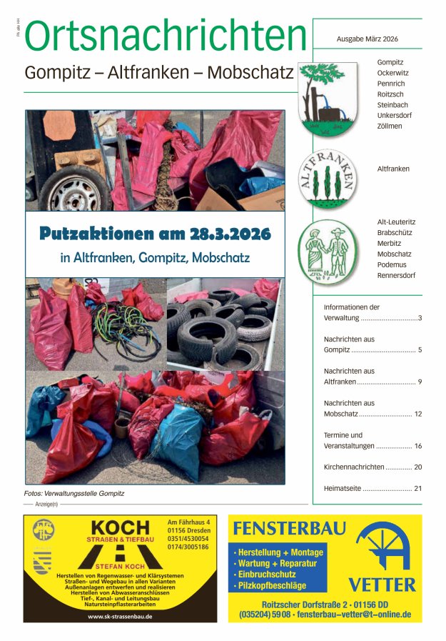 Ortsnachrichten Gompitz - Altfranken - Mobschatz Titelblatt 02/2026