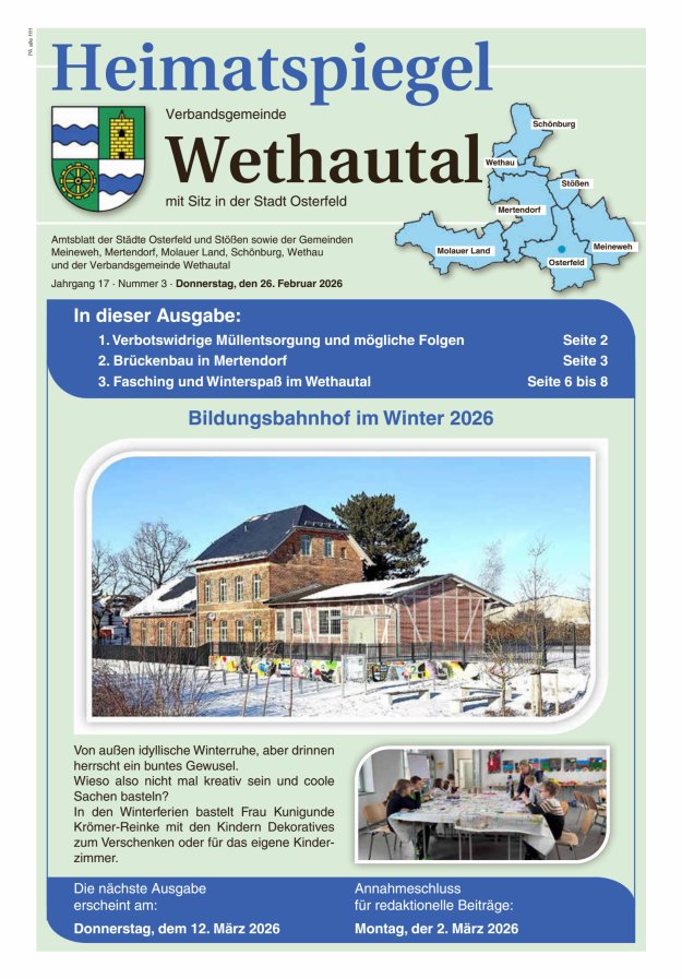 Heimatspiegel Verbandsgemeinde Wethautal mit Sitz in der Stadt Osterfeld Titelblatt 03/2026