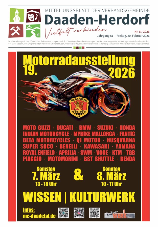 Mitteilungsblatt der Verbandsgemeinde Daaden-Herdorf Titelblatt 08/2026