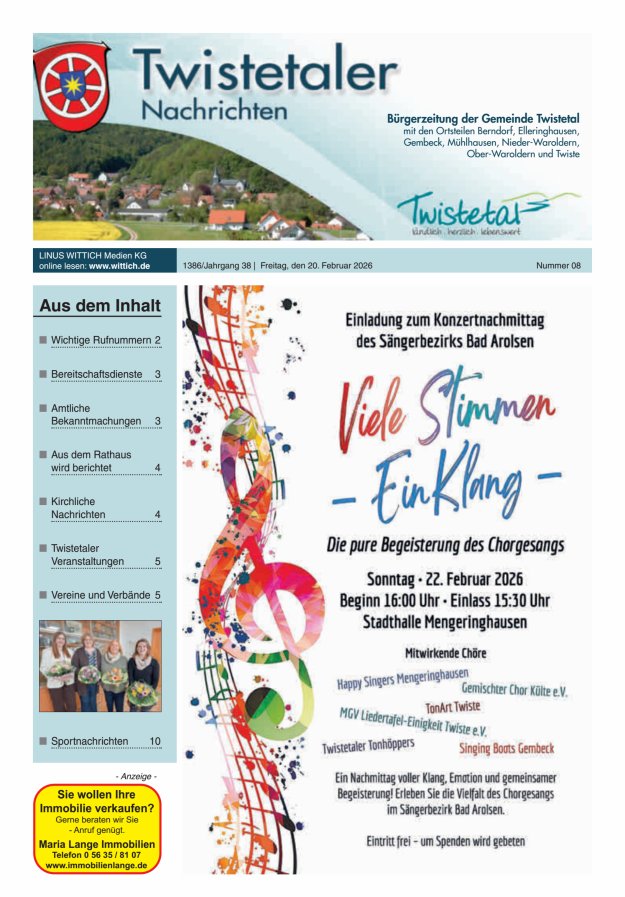 Twistetaler Nachrichten Titelblatt 08/2026