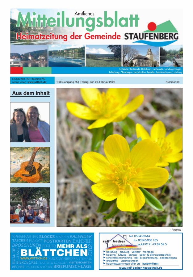 Heimatzeitung der Gemeinde Staufenberg Titelblatt 08/2026