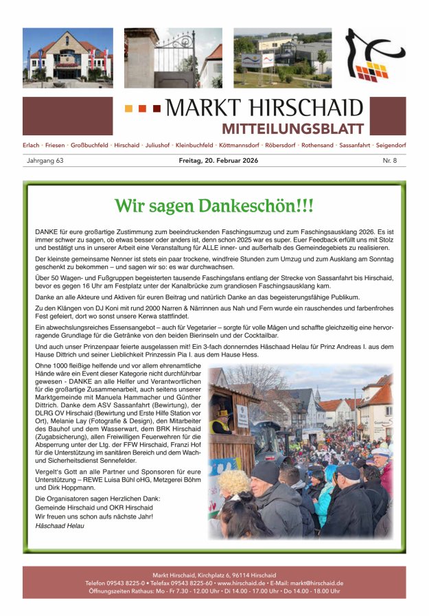 Mitteilungsblatt Markt Hirschaid Titelblatt 08/2026