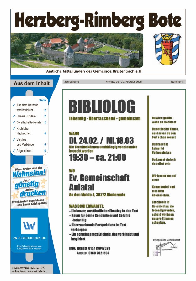 Herzberg-Rimberg Bote Titelblatt 08/2026