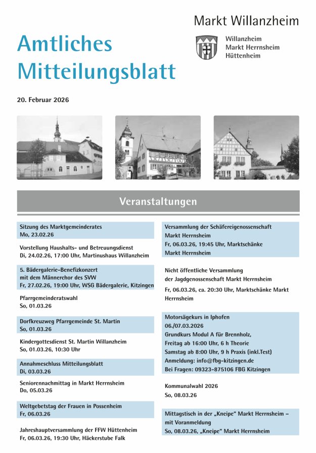 Amtliches Mitteilungsblatt des Marktes Willanzheim Titelblatt 04/2026
