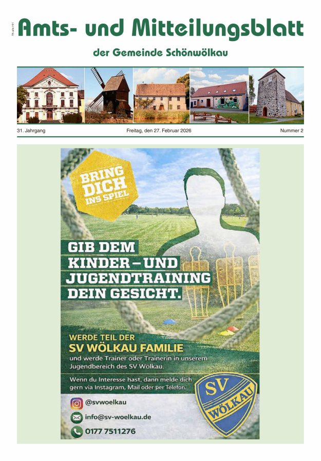 Amts- und Mitteilungsblatt der Gemeinde Schönwölkau Titelblatt 02/2026
