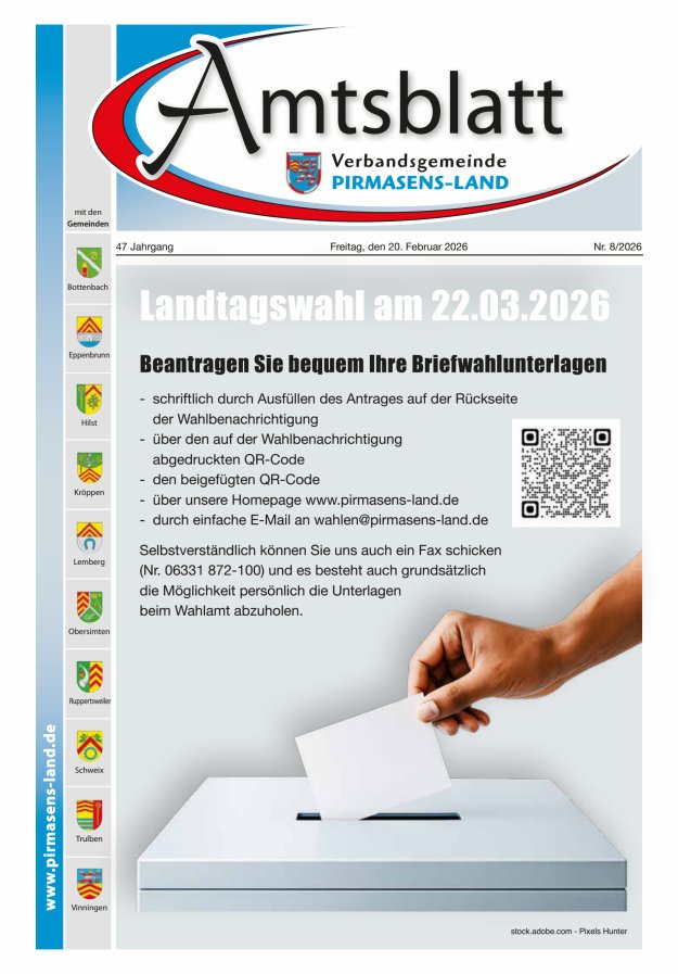 Amtsblatt VG Pirmasens-Land Titelblatt 08/2026