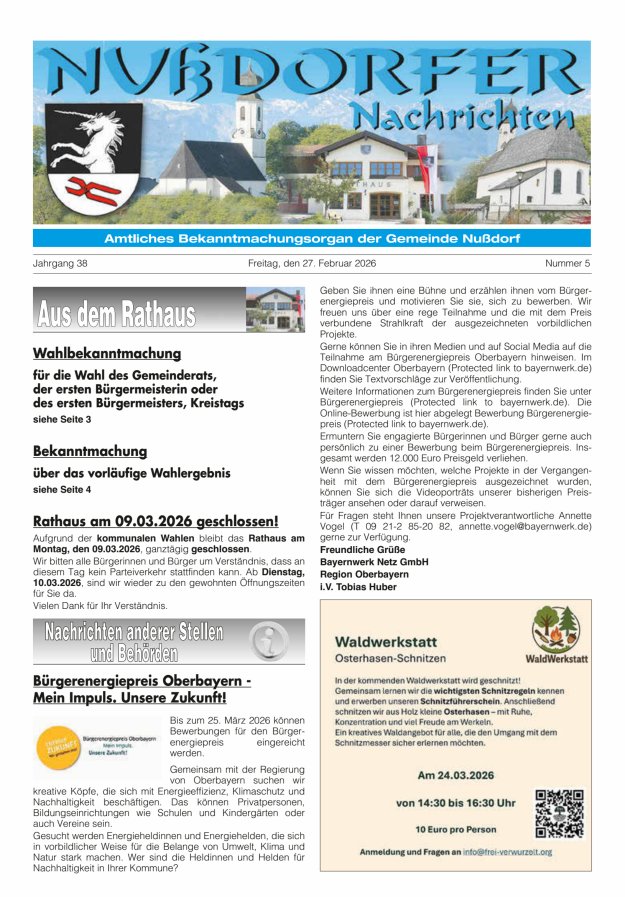 Nußdorfer Nachrichten Titelblatt 05/2026