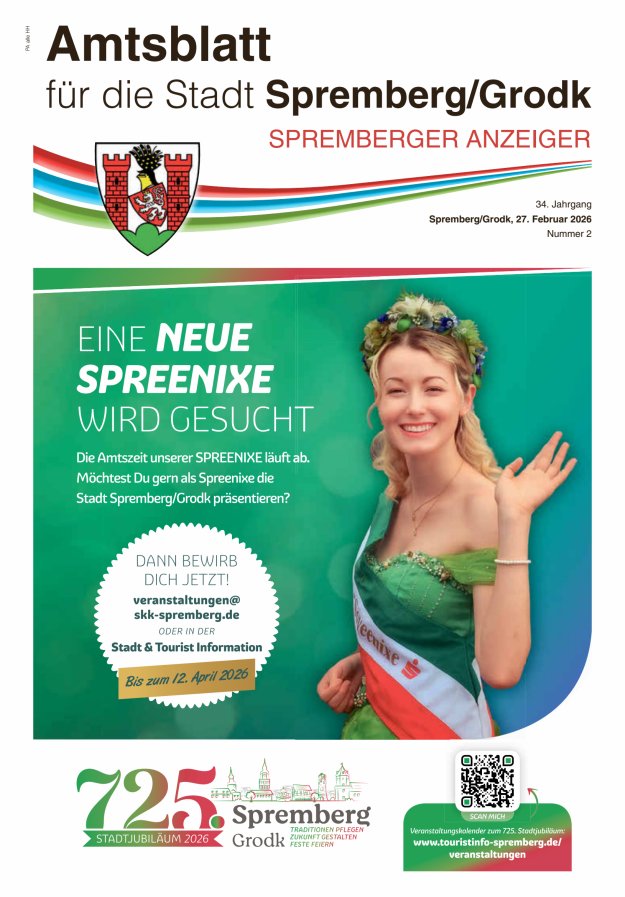 Amtsblatt für die Stadt Spremberg/Grodk – Spremberger Anzeiger Titelblatt 02/2026