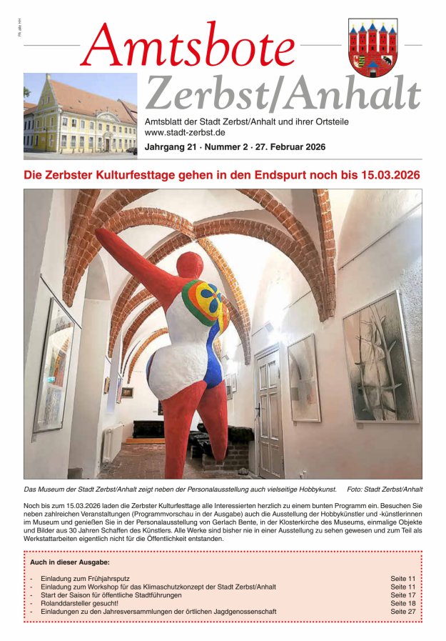 Amtsbote Zerbst/Anhalt – Amtsblatt der Stadt Zerbst/Anhalt und ihrer Ortsteile Titelblatt 02/2026