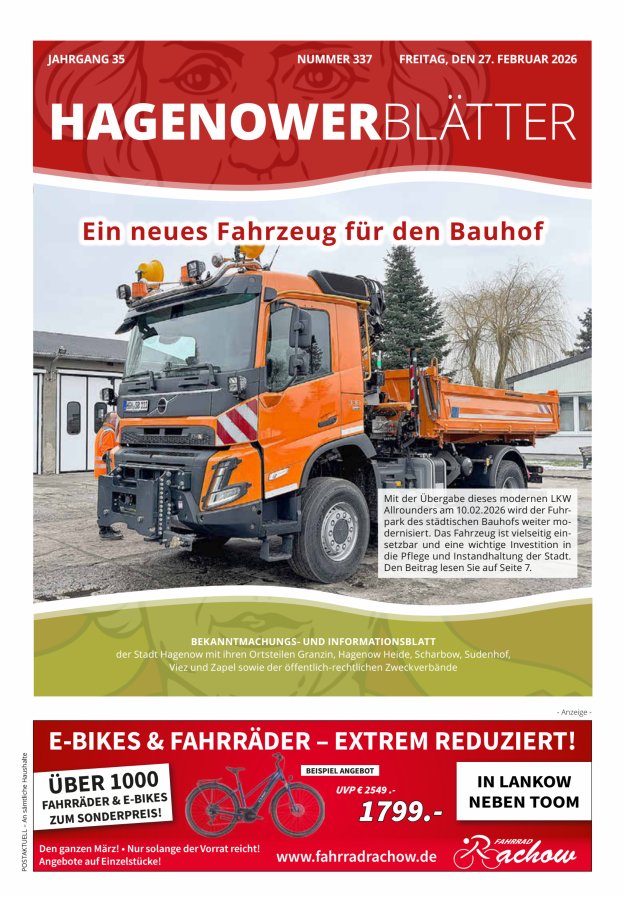 Hagenower Blätter Titelblatt 337/2026