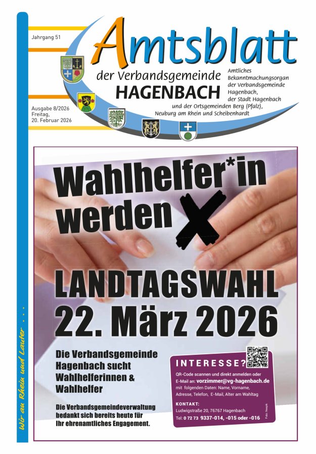 Amtsblatt der VG Hagenbach Titelblatt 08/2026
