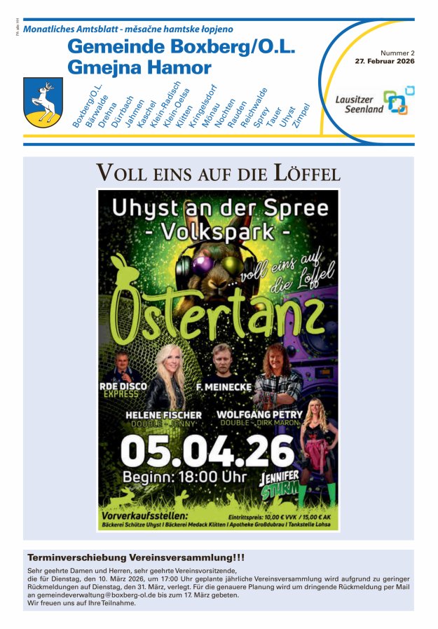 Monatliches Amtsblatt der Gemeinde Boxberg/O.L. Titelblatt 02/2026