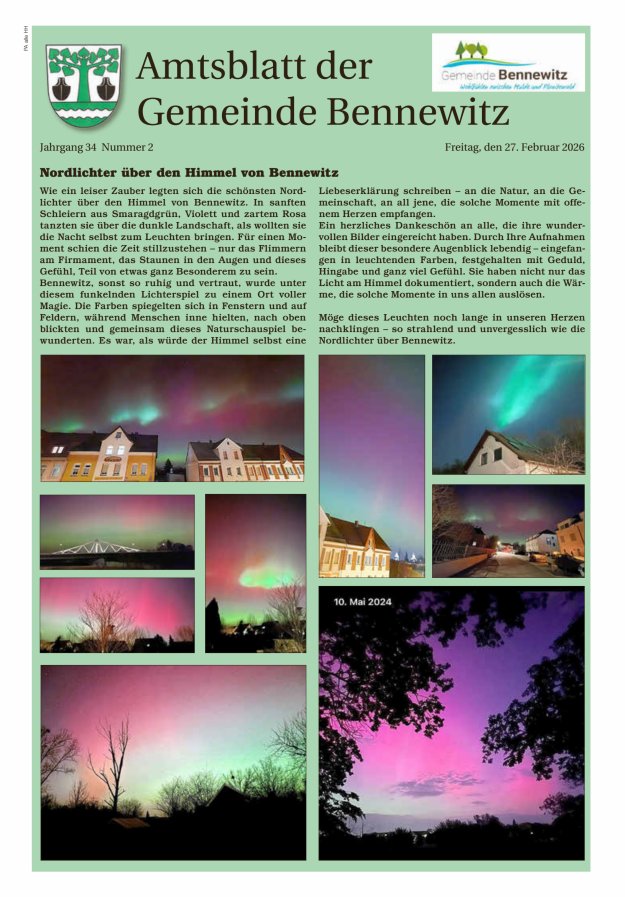 Amtsblatt der Gemeinde Bennewitz Titelblatt 02/2026