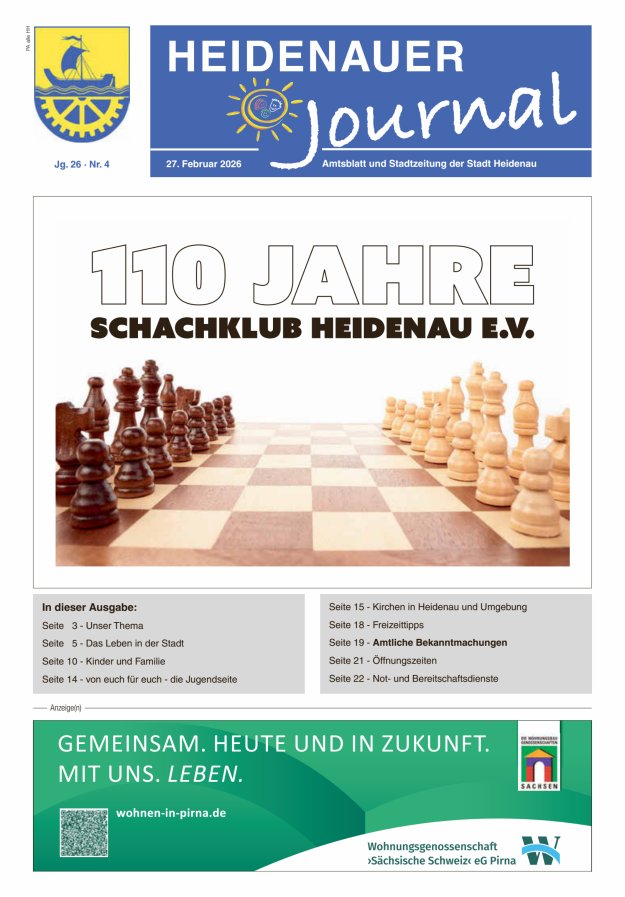 Heidenauer Journal - Amtsblatt und Stadtzeitung der Stadt Heidenau Titelblatt 04/2026