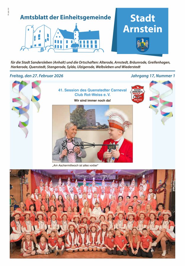 Amtsblatt der Einheitsgemeinde Stadt Arnstein Titelblatt 01/2026