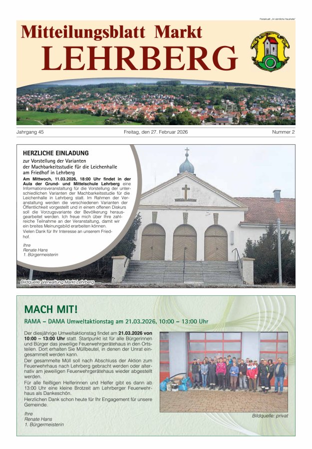 Mitteilungsblatt Markt Lehrberg Titelblatt 02/2026