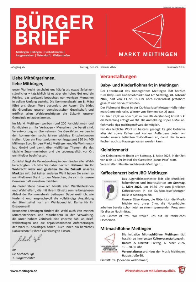 Meitinger Bürgerbrief Titelblatt 1036/2026
