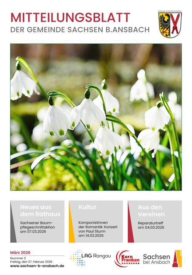 Amts- und Mitteilungsblatt der Gemeinde Sachsen b.Ansbach Titelblatt 03/2026