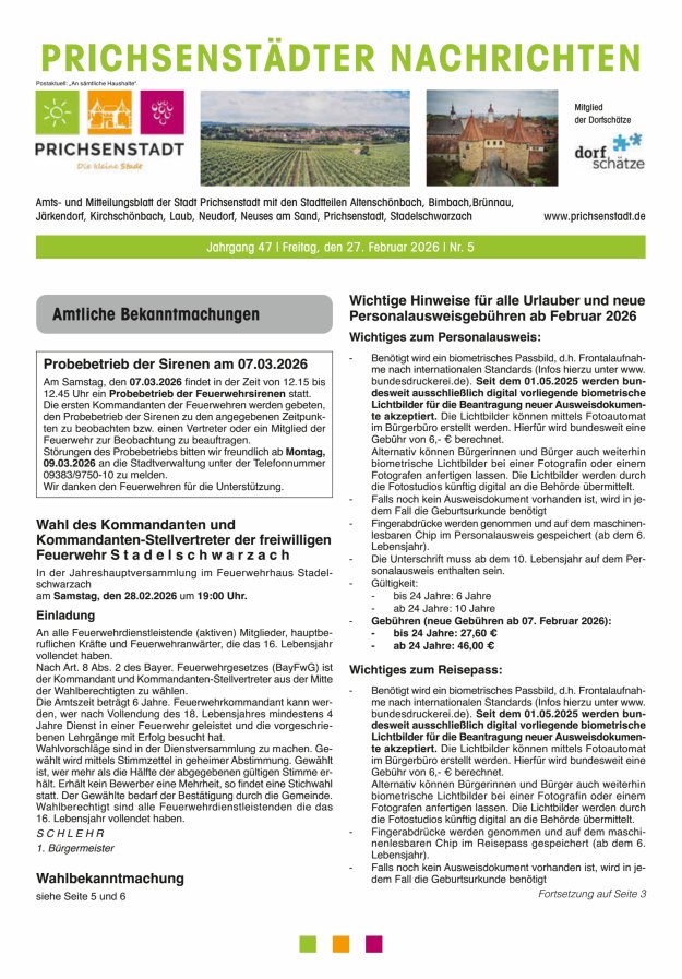 Prichsenstädter Nachrichten Titelblatt 05/2026