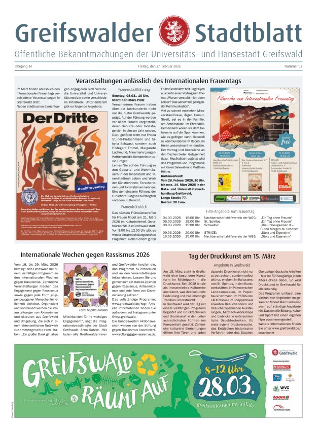 Greifswalder Stadtblatt Titelblatt 02/2026