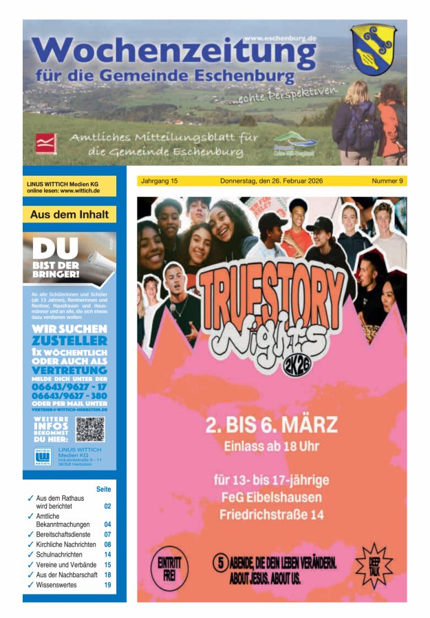 Wochenzeitung für die Gemeinde Eschenburg Titelblatt 09/2026