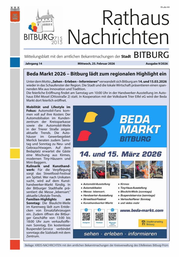 Rathaus-Nachrichten Bitburg Titelblatt 09/2026