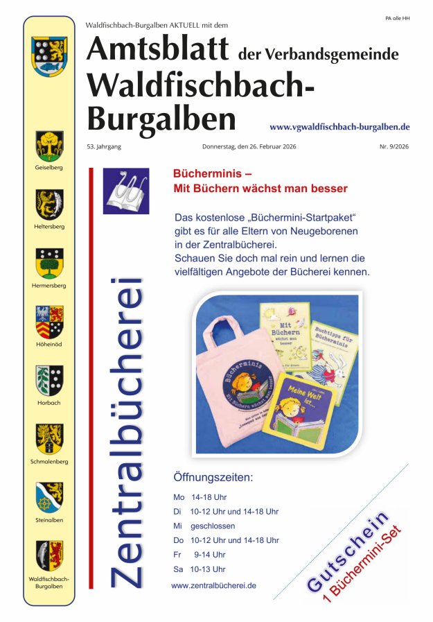 Amtsblatt der Verbandsgemeinde Waldfischbach-Burgalben Titelblatt 09/2026