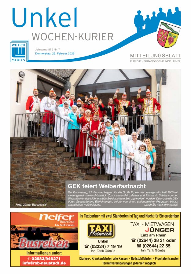 Wochen-Kurier Verbandsgemeinde Unkel Titelblatt 07/2026