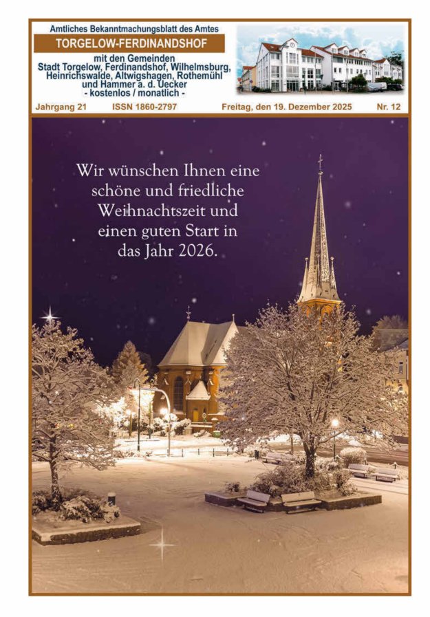 Amtliches Bekanntmachungsblatt des Amtes Torgelow-Ferdinandshof Titelblatt 12/2025