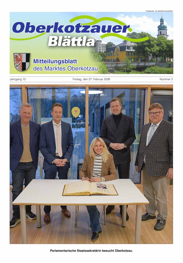 Oberkotzauer Blättla Mitteilungsblatt des Marktes Oberkotzau Titelblatt 02/2026