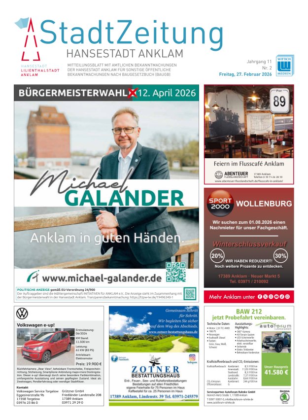 Anklam StadtZeitung Titelblatt 02/2026
