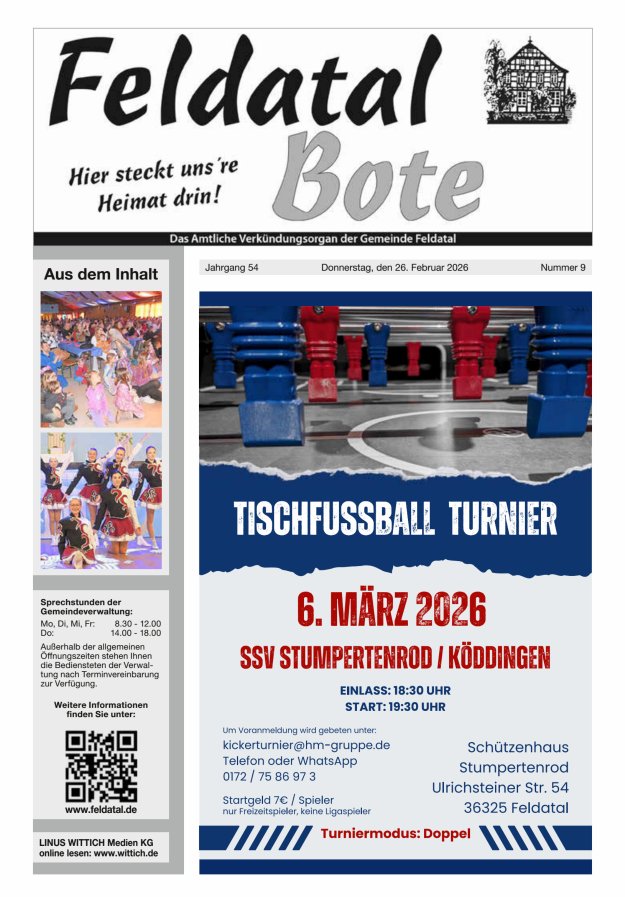 Das Amtliche Verkündungsorgan der Gemeinde Feldatal Titelblatt 09/2026