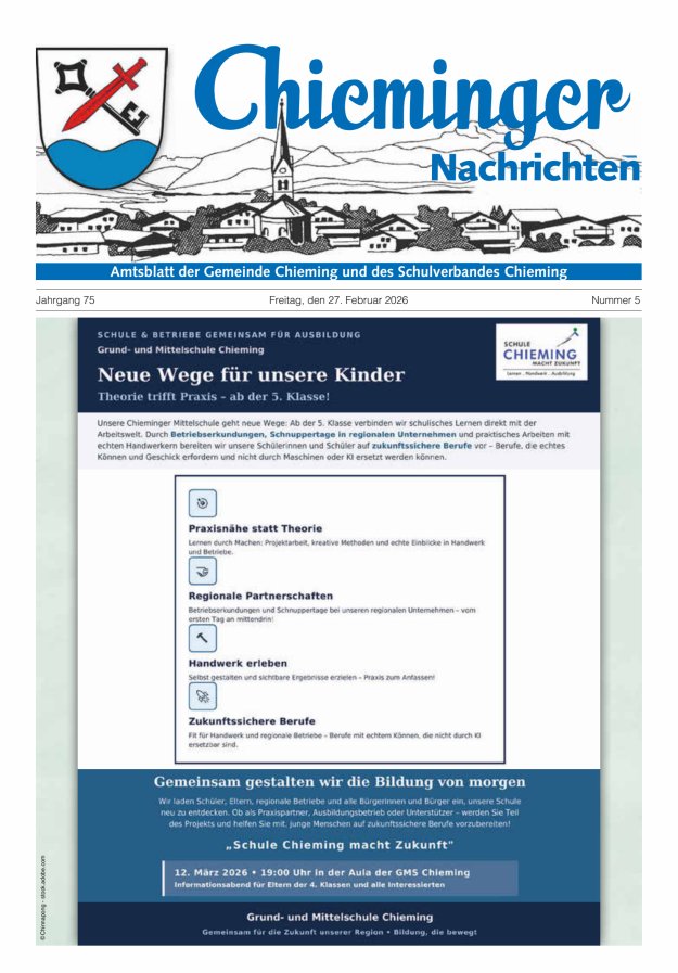 Chieminger Nachrichten Titelblatt 05/2026