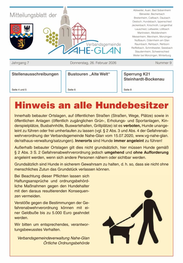 Mitteilungsblatt für die Verbandsgemeinde Nahe-Glan Titelblatt 09/2026